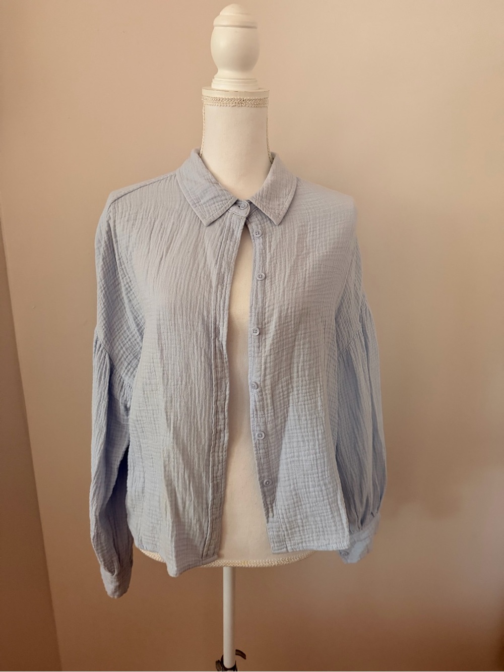 Sanctuary Light Blue Crinkled Button-Up Blouse